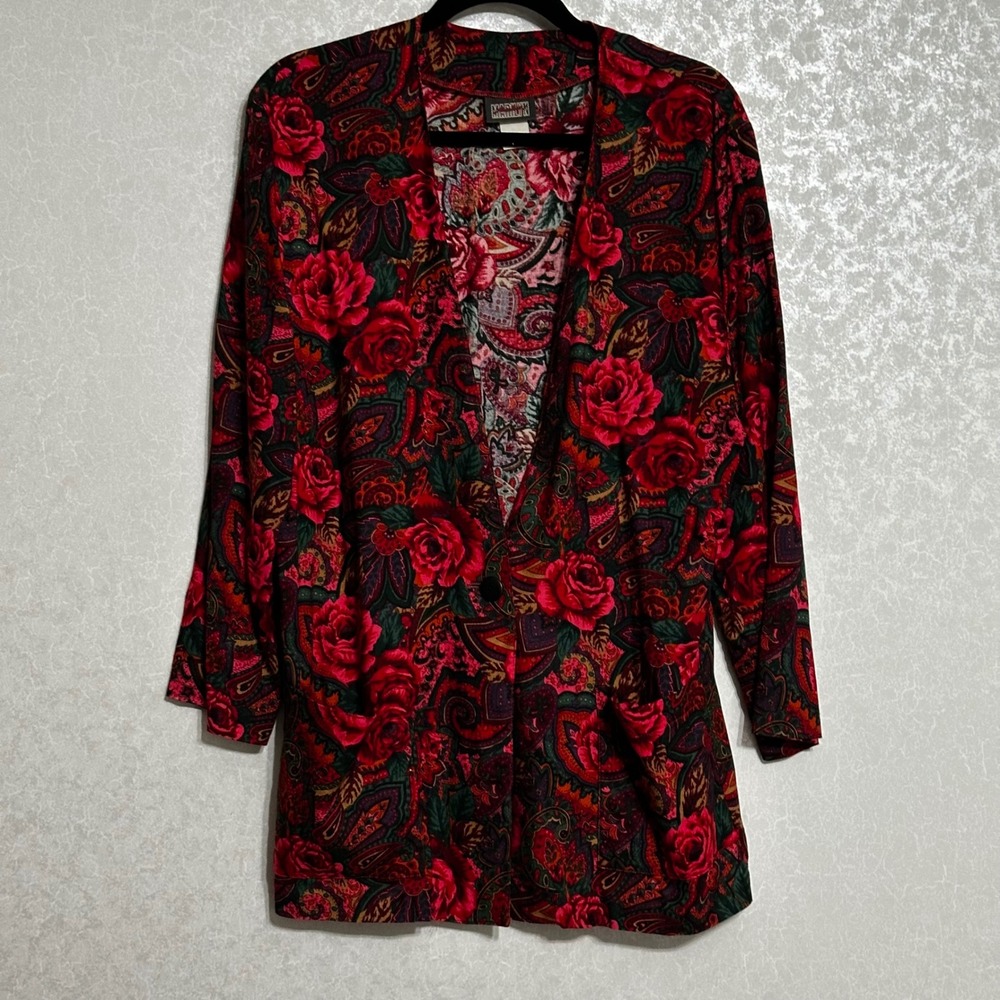 Vintage Marilyn Floral Paisley Blazer Cardigan Red Black‎ 90s Whimsygoth Retro M